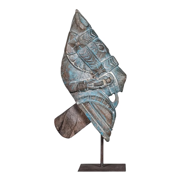 Hand Carved Wood Horse Corbel on Stand | Rustic Farmhouse Table Decor | Distressed Blue Vintage Eque: Capture the spirit of the open range and bring a touch of storied elegance to your home with this exquisite Vintage Hand Carved Horse Corbel on Stand. This stunning piece of carved wood art is more th