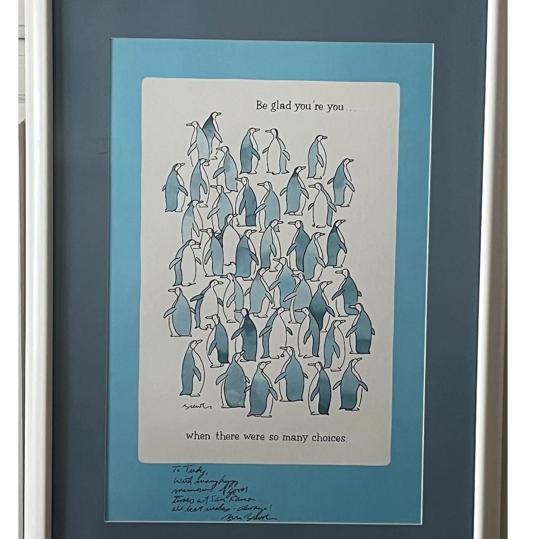 Late 20th Century Sandra Boynton Signed "Be Glad You're You" Penguin Art Print - Custom Framed - 2