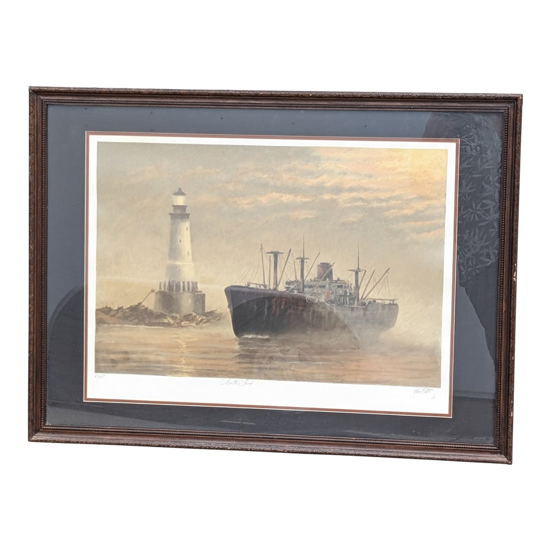 1980s "Liberty Ship" Original Serigraph by John Kelly, Signed #65/250 Framed: Beautiful signed Serigraph of a Liberty Ship passing a Lighthouse. Signed by the artist. Numbered #65/250. With COA on the back. Condition: Alterations: Original Condition Unaltered Imperfections: Som