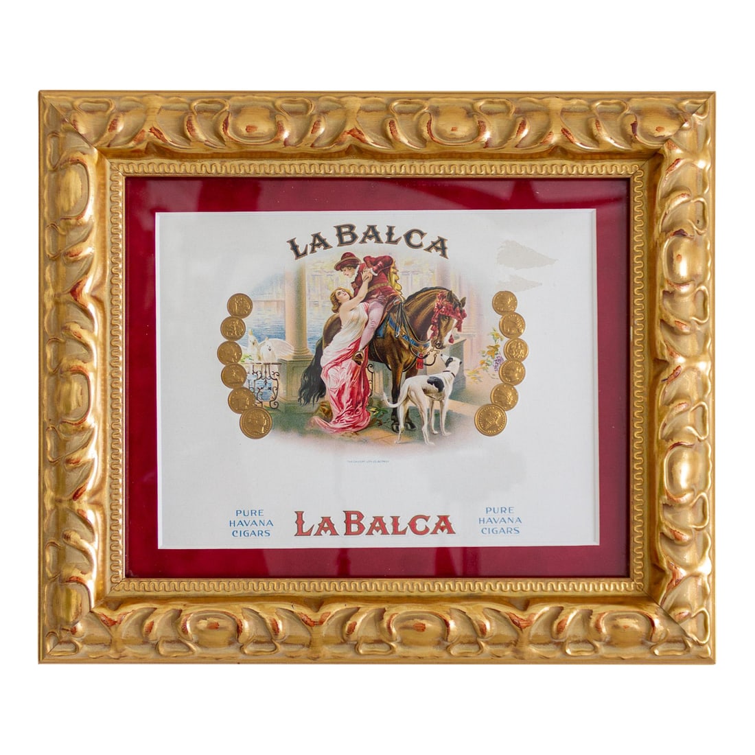 Early 20th Century Tobacciana Framed La Balca Inner Cigar Box Label With Horse and Dog (1 of 10)