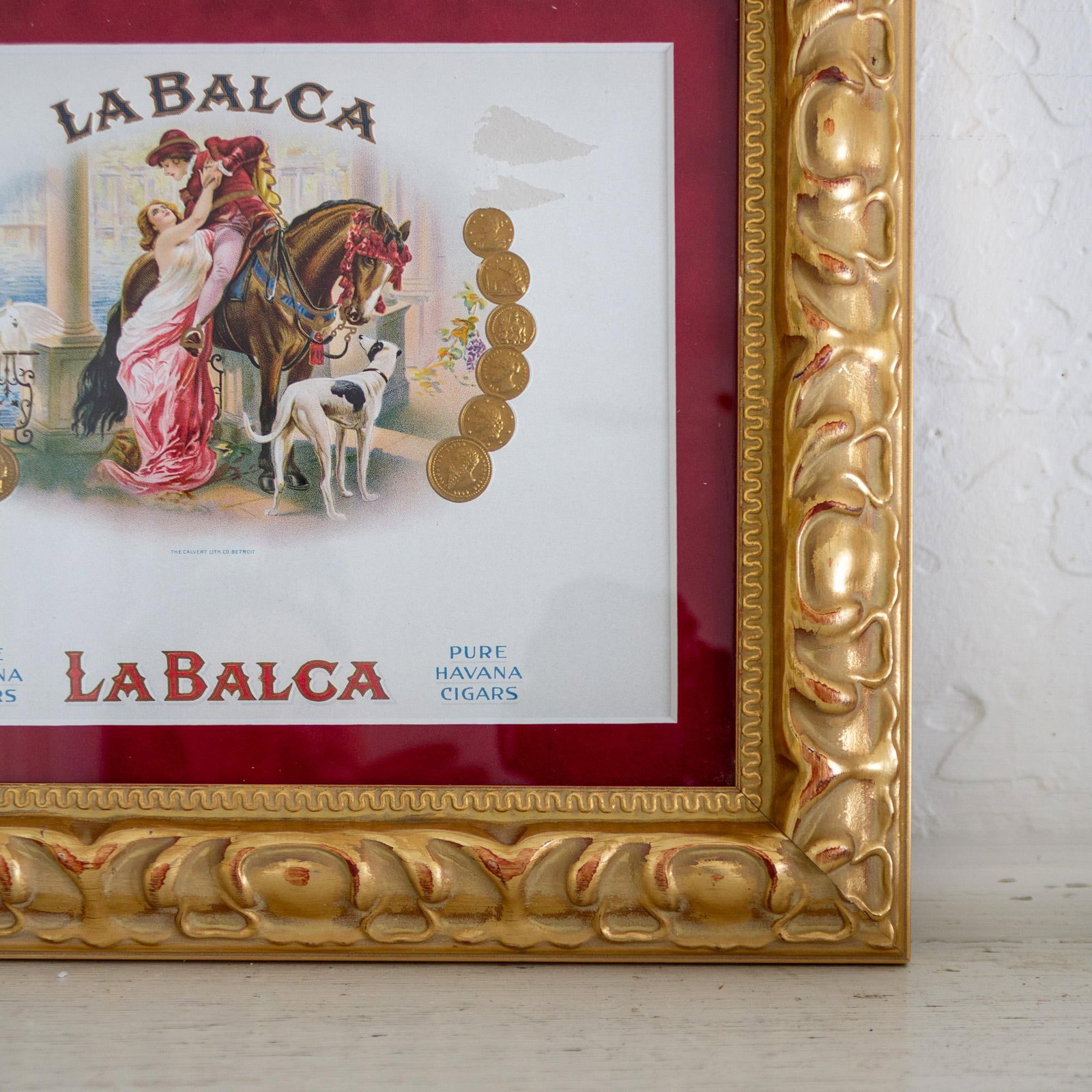 Early 20th Century Tobacciana Framed La Balca Inner Cigar Box Label With Horse and Dog - 9