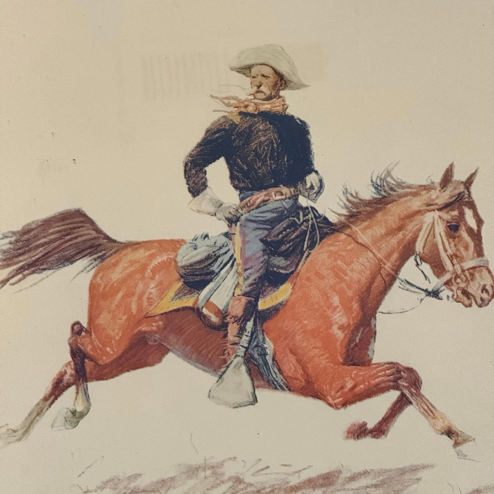 1956 "A Cavalry Officer" Frederic Remington Print in Vintage Wood Frame (Penn Prints, Ny) - 2