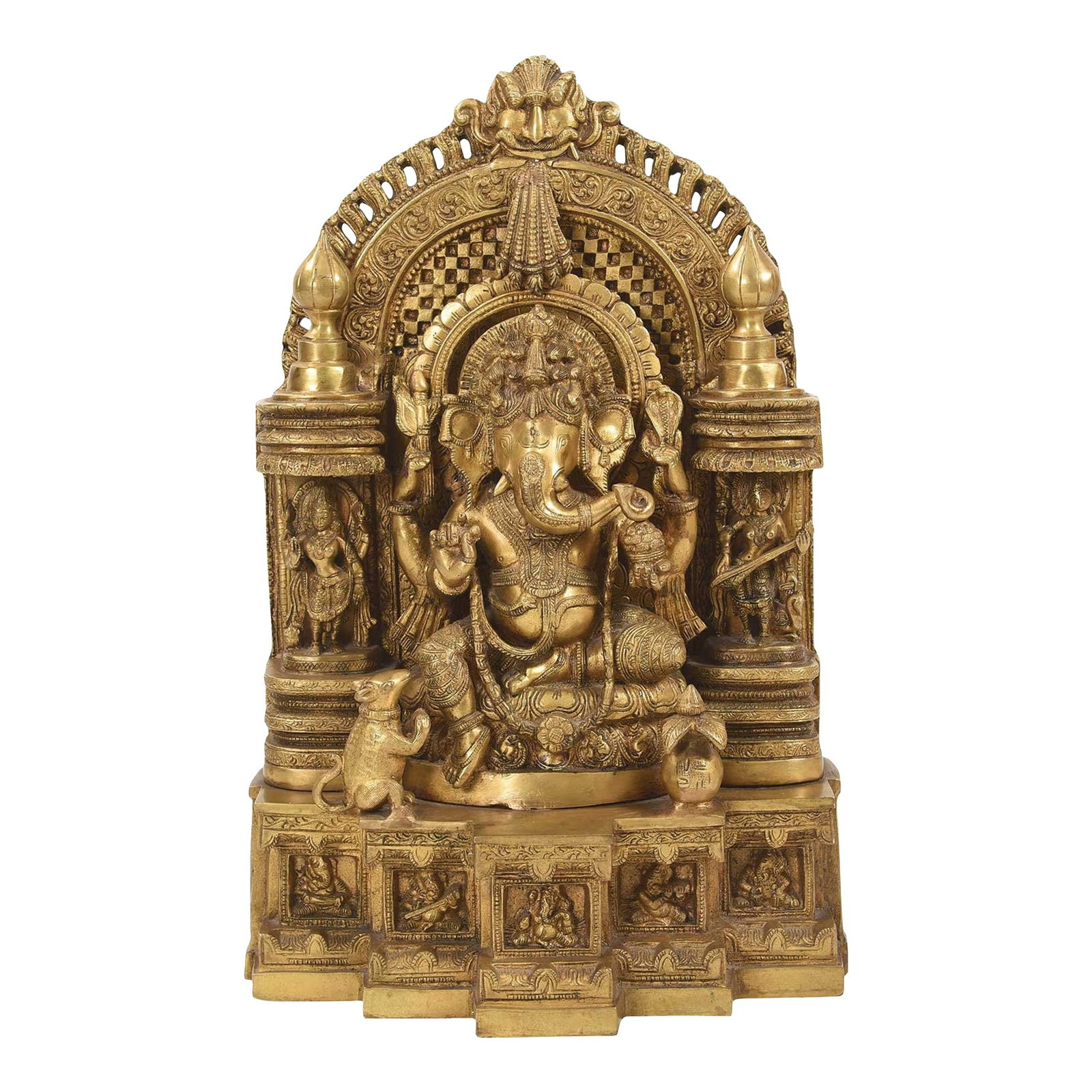 1960s 18 Inch Brass Ganesha Statue | Hindu Elephant God Ganpati Sculpture for Home Mandir Decor | Tr: Invite the divine presence of Lord Ganesha into your home with this breathtaking 18 inch Ganesha statue. This Ornate Indian Traditional Brass Ganesha Statue is more than just a piece of art; it is a