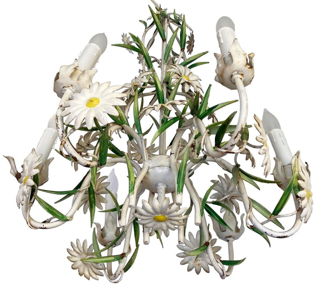 Vintage Italian Tole Daisy Chandelier - 6 Arms - 10