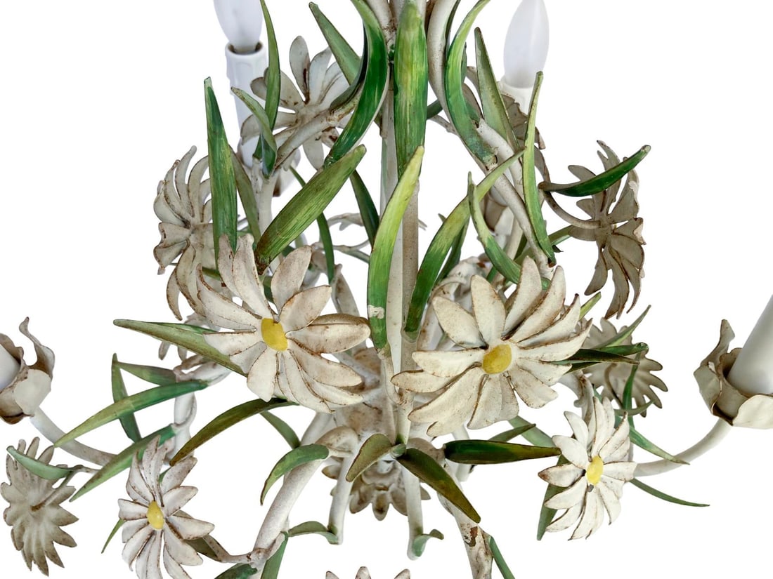 Vintage Italian Tole Daisy Chandelier - 6 Arms - 11
