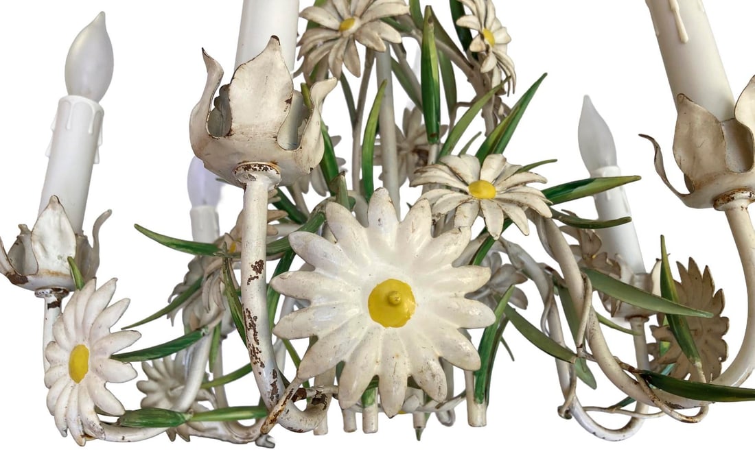 Vintage Italian Tole Daisy Chandelier - 6 Arms - 14