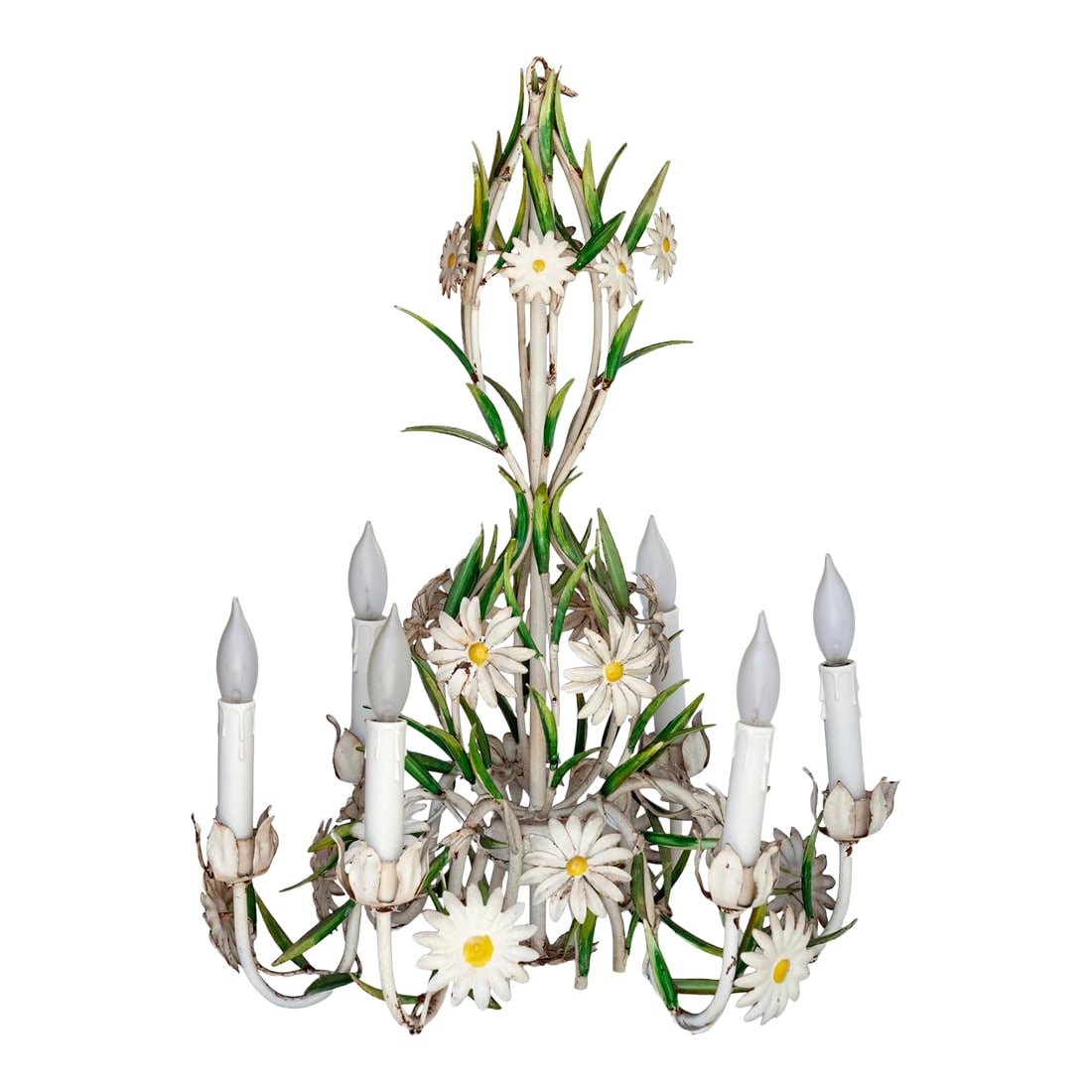 Vintage Italian Tole Daisy Chandelier - 6 Arms (1 of 14)