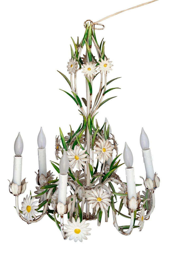 Vintage Italian Tole Daisy Chandelier - 6 Arms - 2