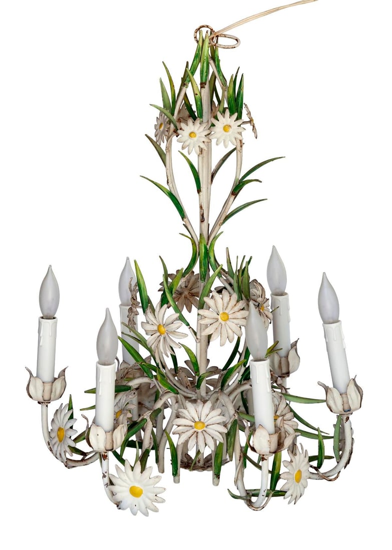 Vintage Italian Tole Daisy Chandelier - 6 Arms - 3