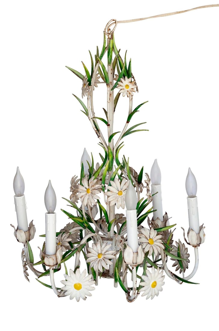 Vintage Italian Tole Daisy Chandelier - 6 Arms - 4