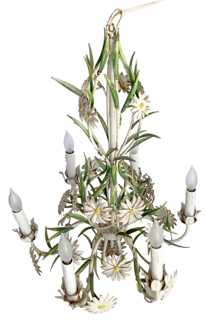 Vintage Italian Tole Daisy Chandelier - 6 Arms - 5