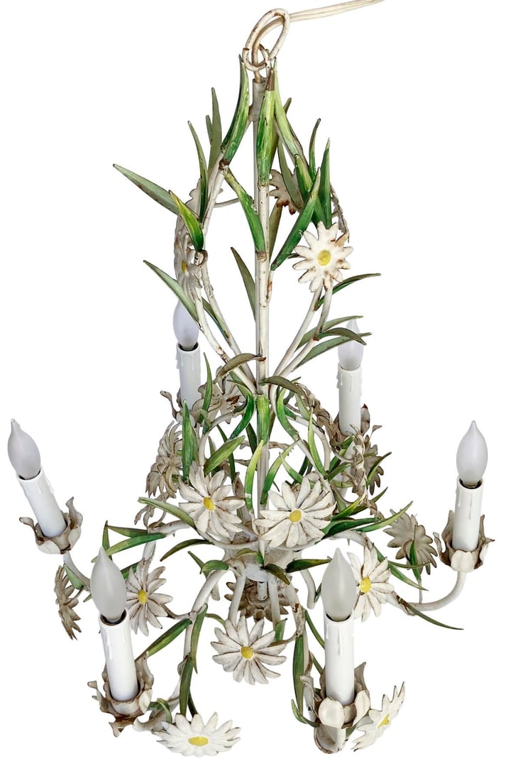 Vintage Italian Tole Daisy Chandelier - 6 Arms - 6