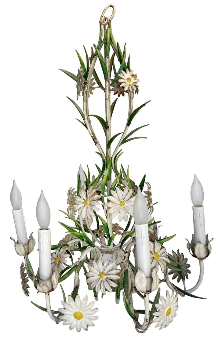Vintage Italian Tole Daisy Chandelier - 6 Arms - 7