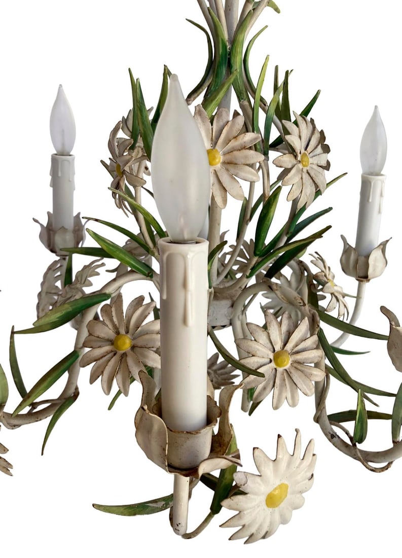 Vintage Italian Tole Daisy Chandelier - 6 Arms - 8