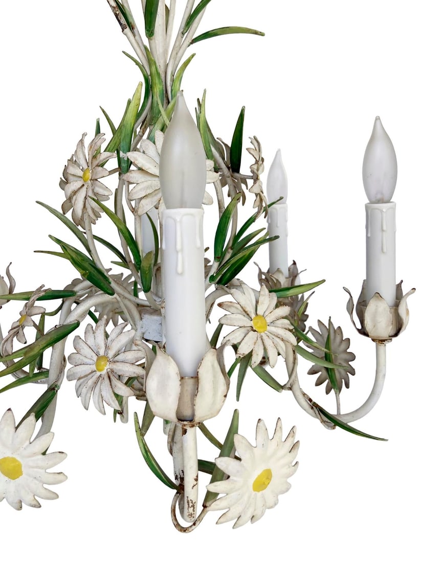 Vintage Italian Tole Daisy Chandelier - 6 Arms - 9