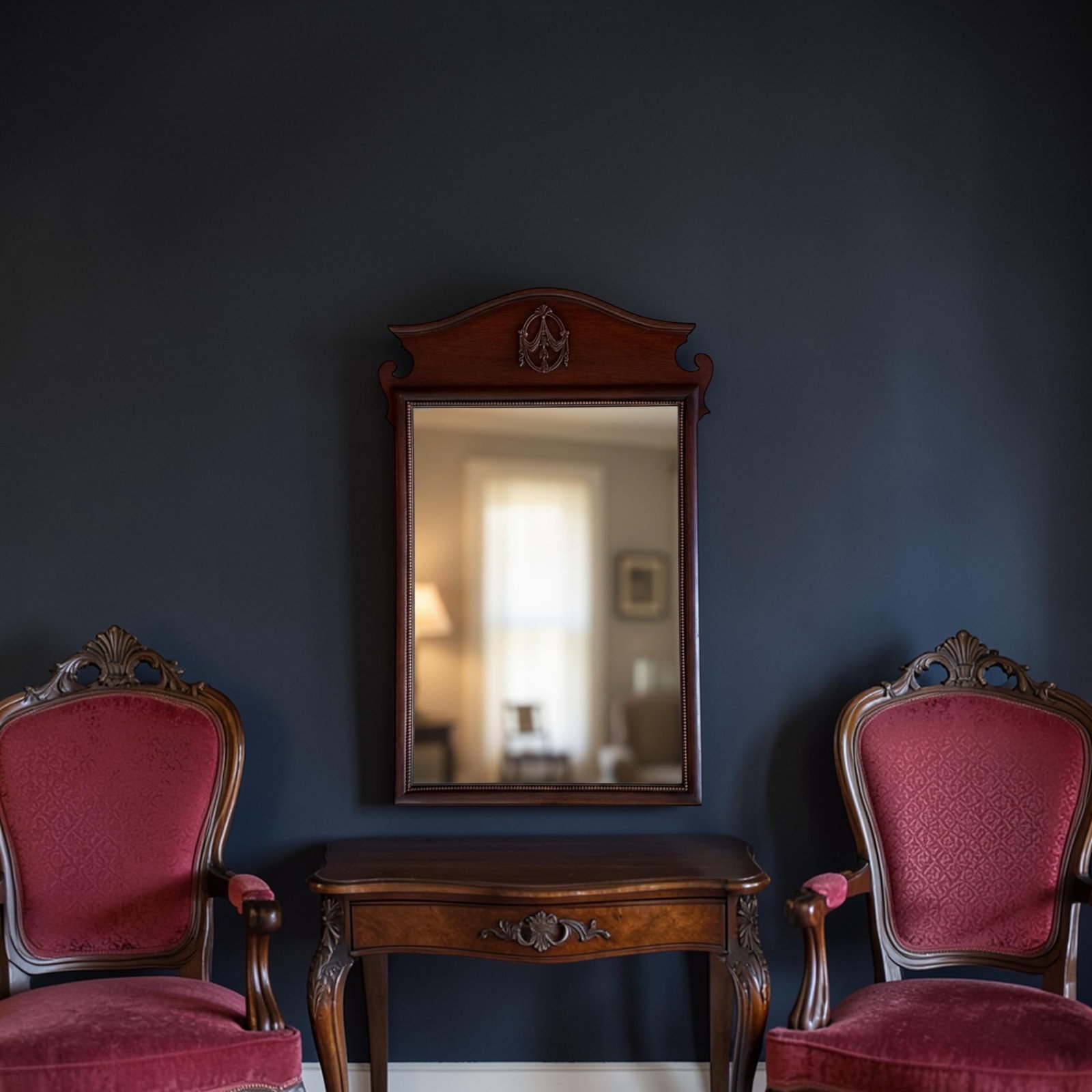 1940s Neoclassical Chippendale Mahogany Wall Mirror - 10