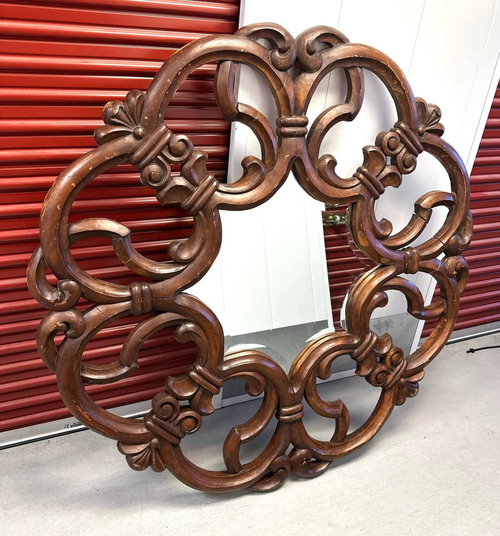 Large 60in Ornate Carved Wood Wall Mirror - 2