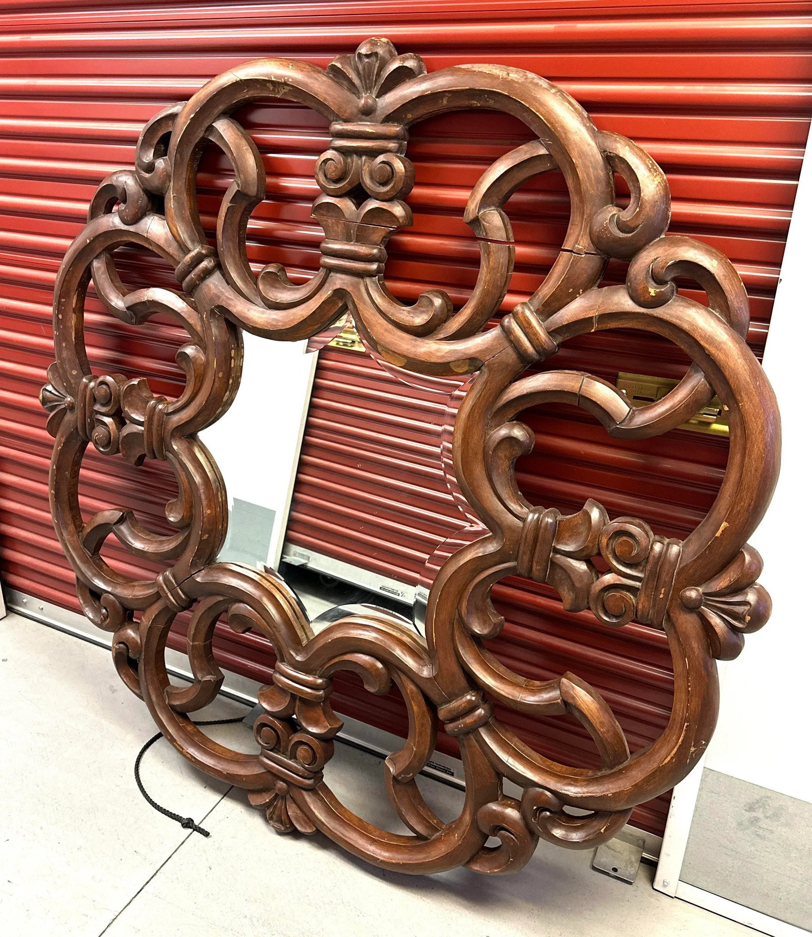 Large 60in Ornate Carved Wood Wall Mirror - 3