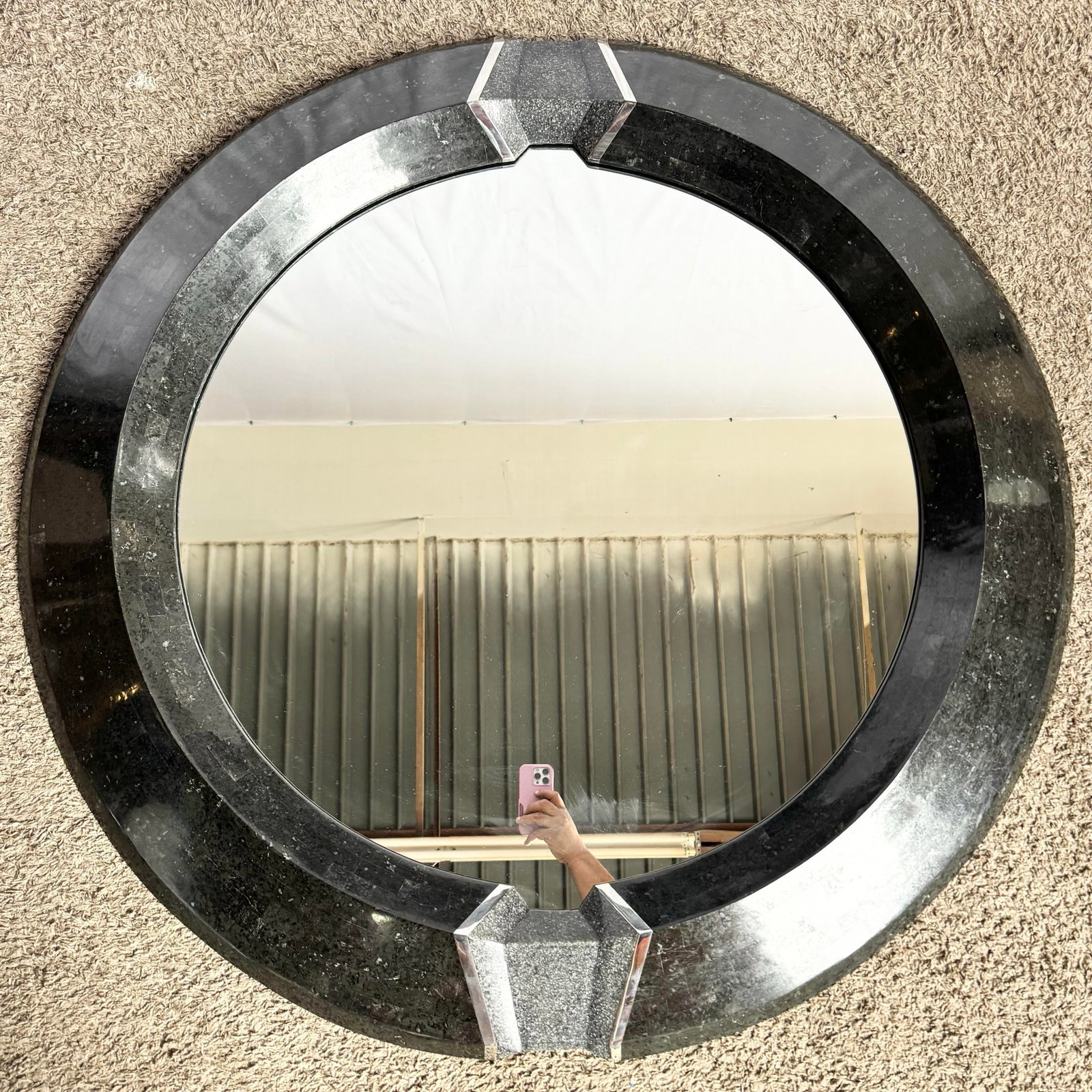 Art Deco Black Tessellated Stone and Chrome Mirror, Maitland Smith Style - 6