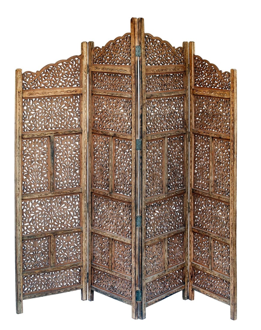 Vintage Handcrafted Wood Screen; Room Divider - 2