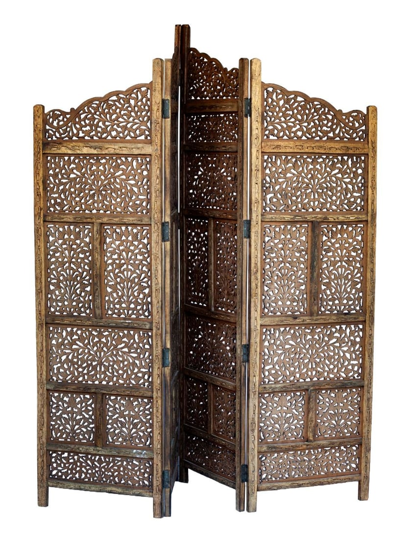 Vintage Handcrafted Wood Screen; Room Divider - 3