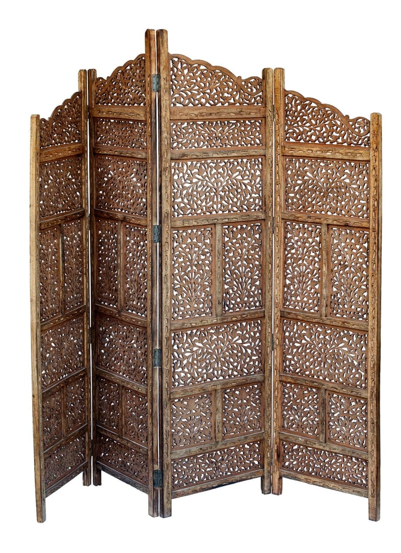 Vintage Handcrafted Wood Screen; Room Divider - 4