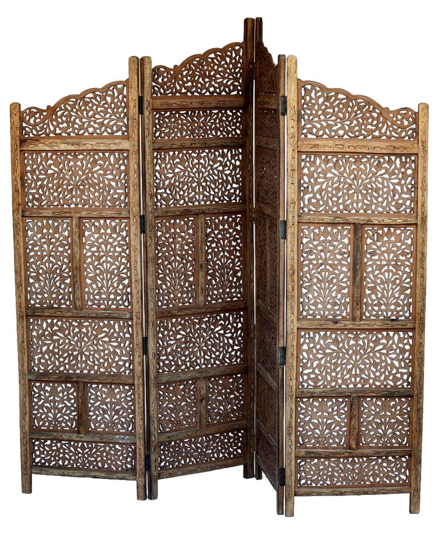 Vintage Handcrafted Wood Screen; Room Divider - 5