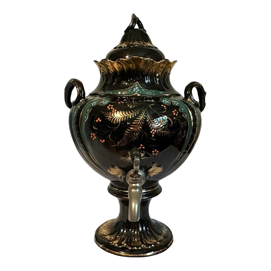 Antique 1880s Victorian Jackfield Pottery Gilt Samovar - English Tea Urn - England (1 of 8)