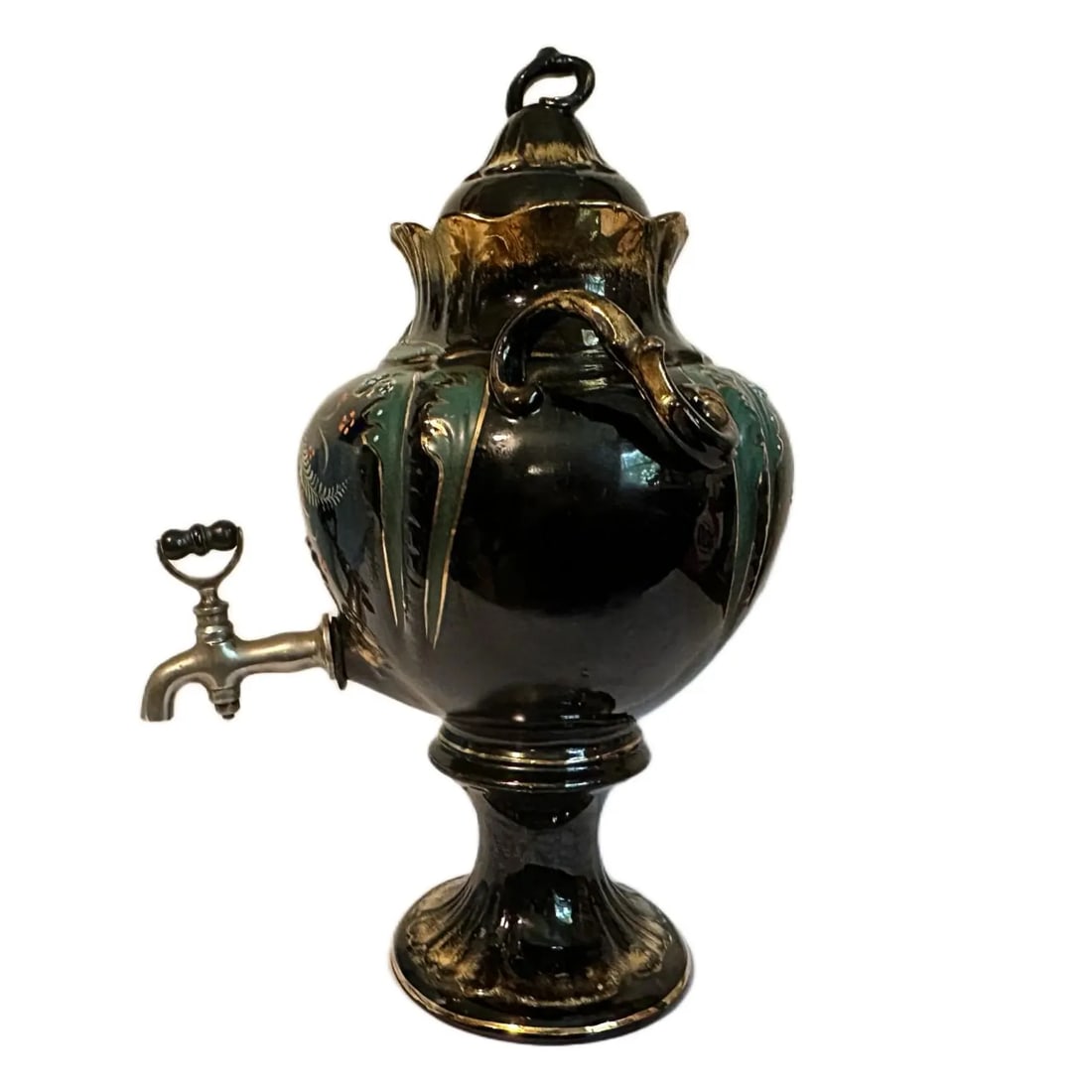 Antique 1880s Victorian Jackfield Pottery Gilt Samovar - English Tea Urn - England - 2