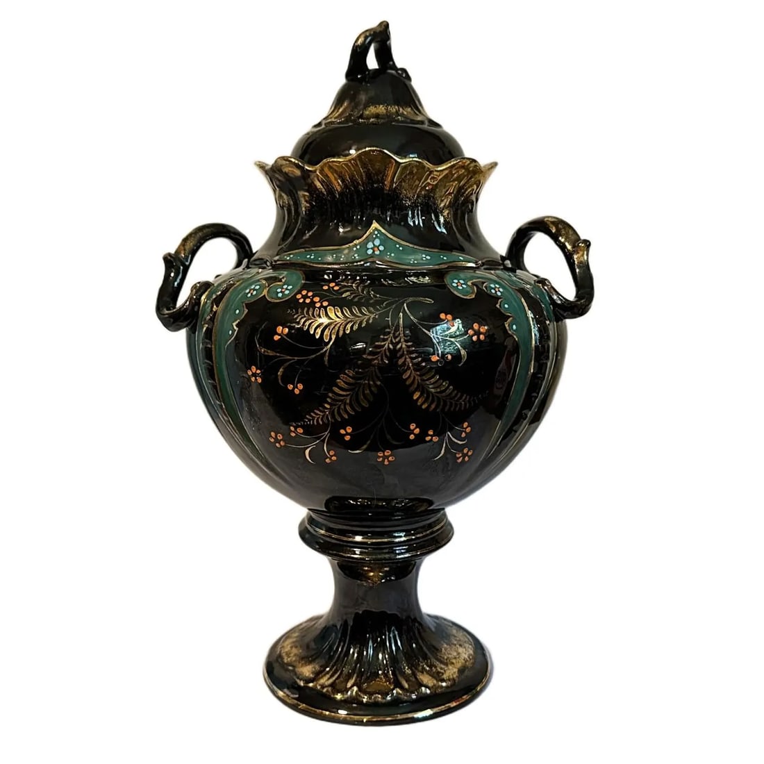 Antique 1880s Victorian Jackfield Pottery Gilt Samovar - English Tea Urn - England - 3