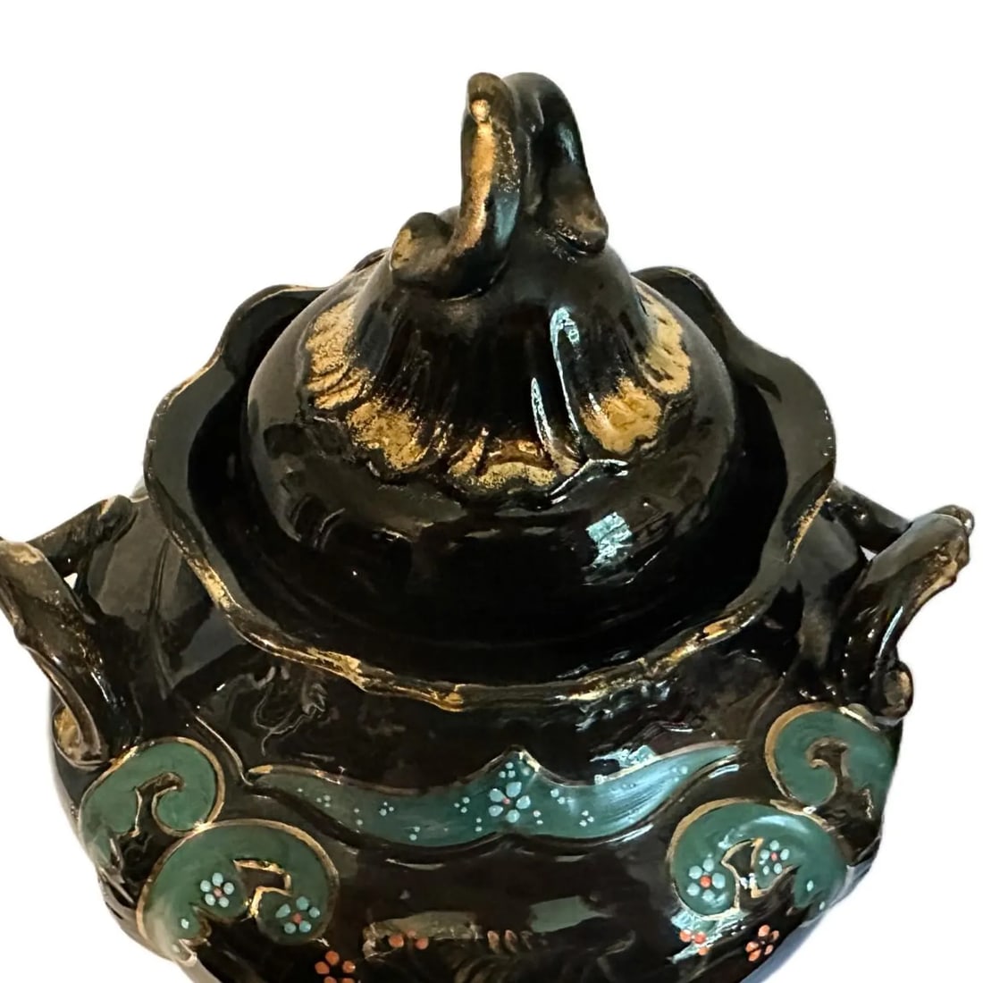 Antique 1880s Victorian Jackfield Pottery Gilt Samovar - English Tea Urn - England - 4