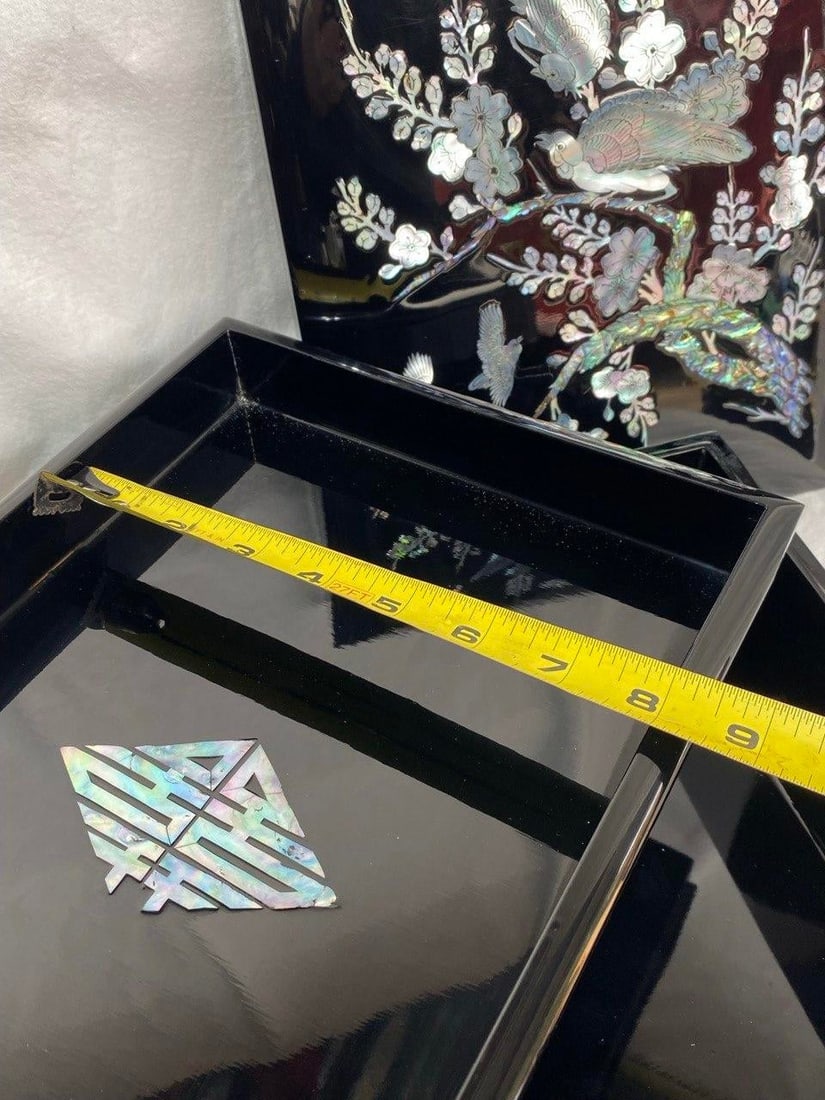 Late 20th Century Korean Mother-of-Pearl Lacquer Document Box With Birds & Blossoms - 11