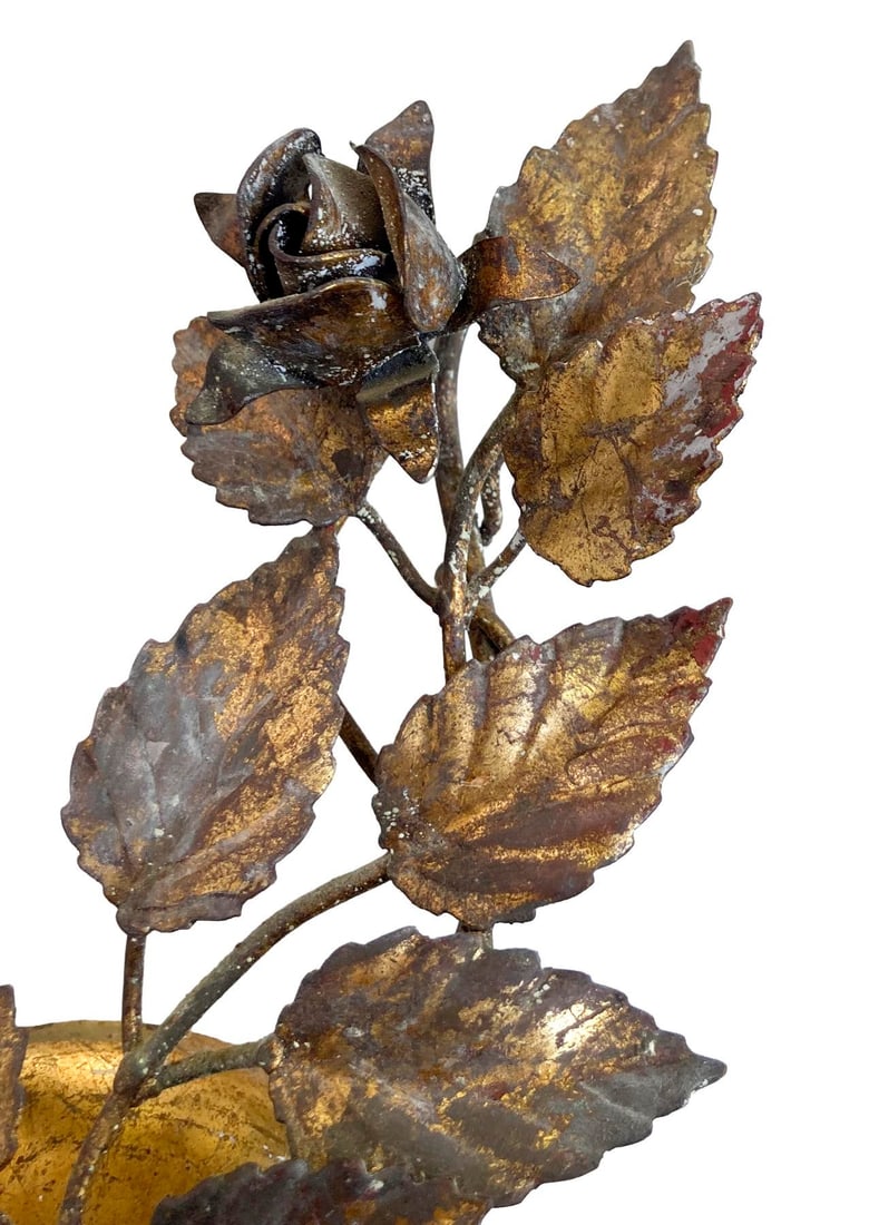 Vintage Florentine Gold Gilt Metal Rose Sconces - a Pair - 11