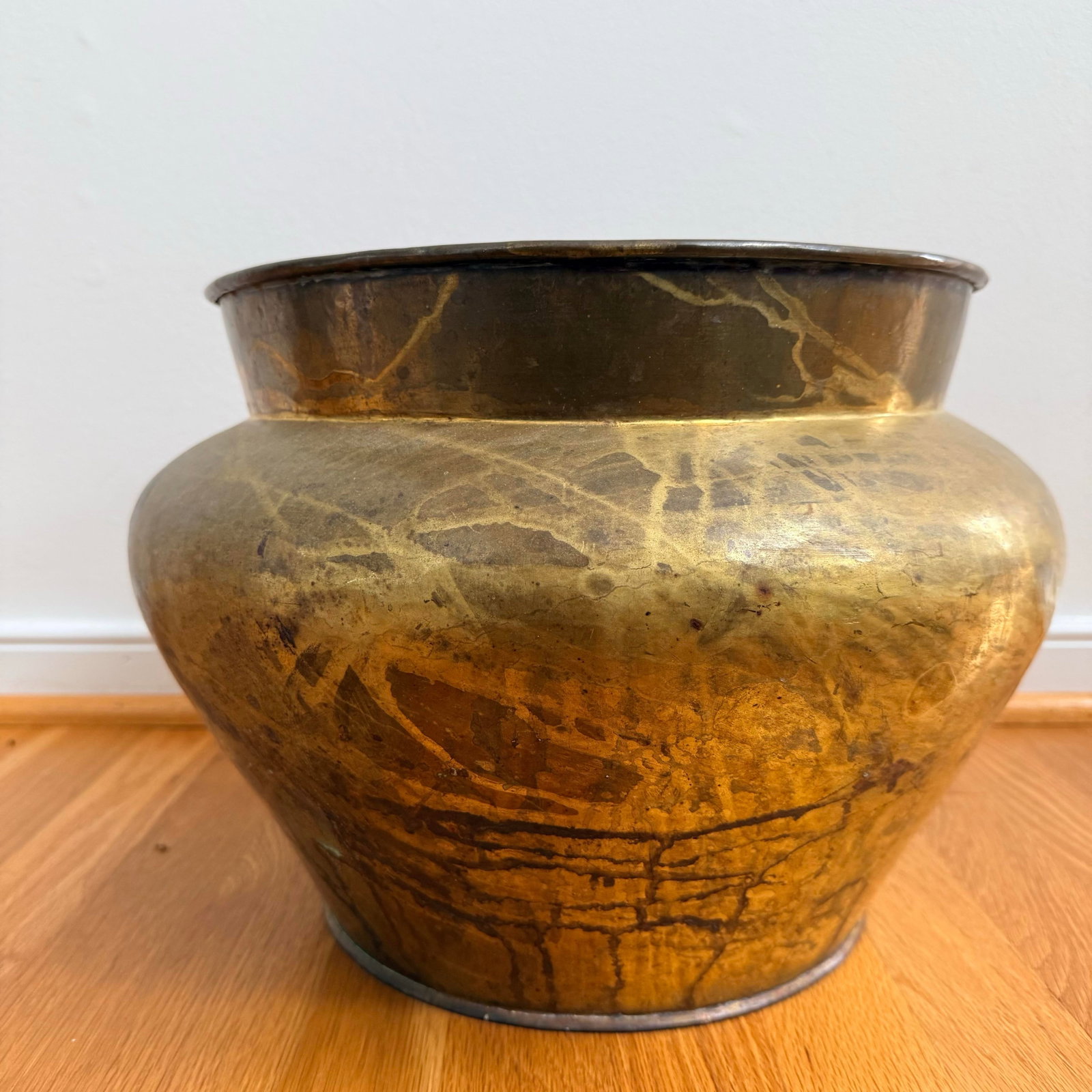 Antique Hand-Hammered Brass Vessel / Planter With Aged Patina - 2