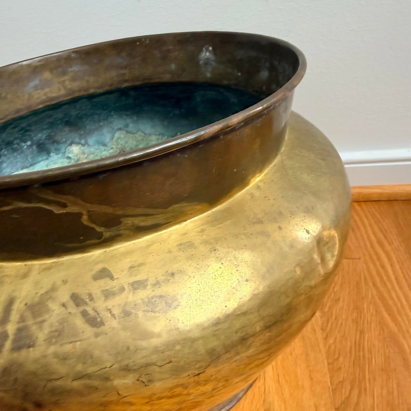 Antique Hand-Hammered Brass Vessel / Planter With Aged Patina - 5