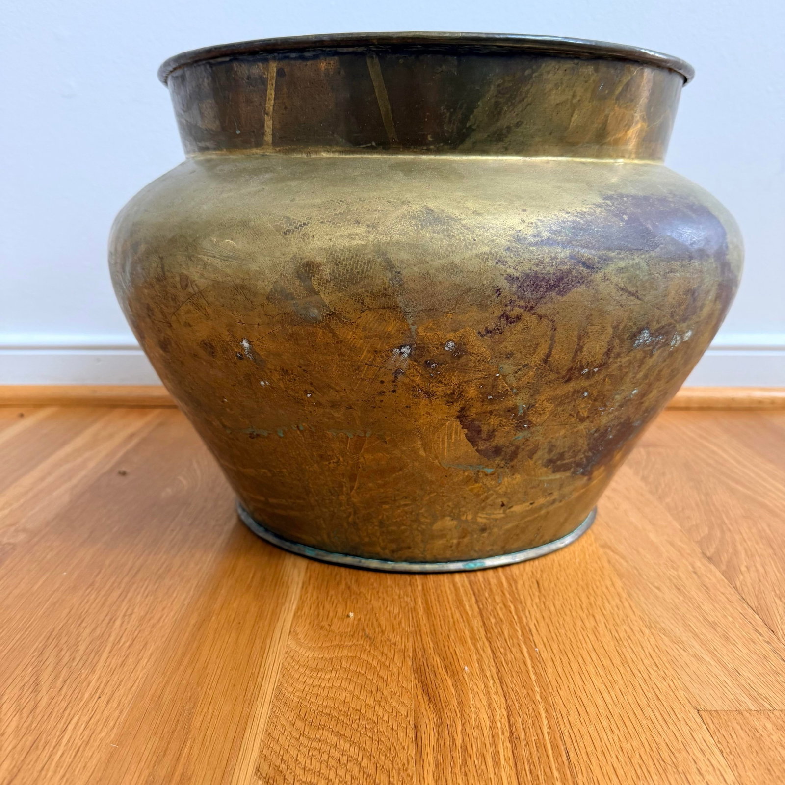 Antique Hand-Hammered Brass Vessel / Planter With Aged Patina - 6
