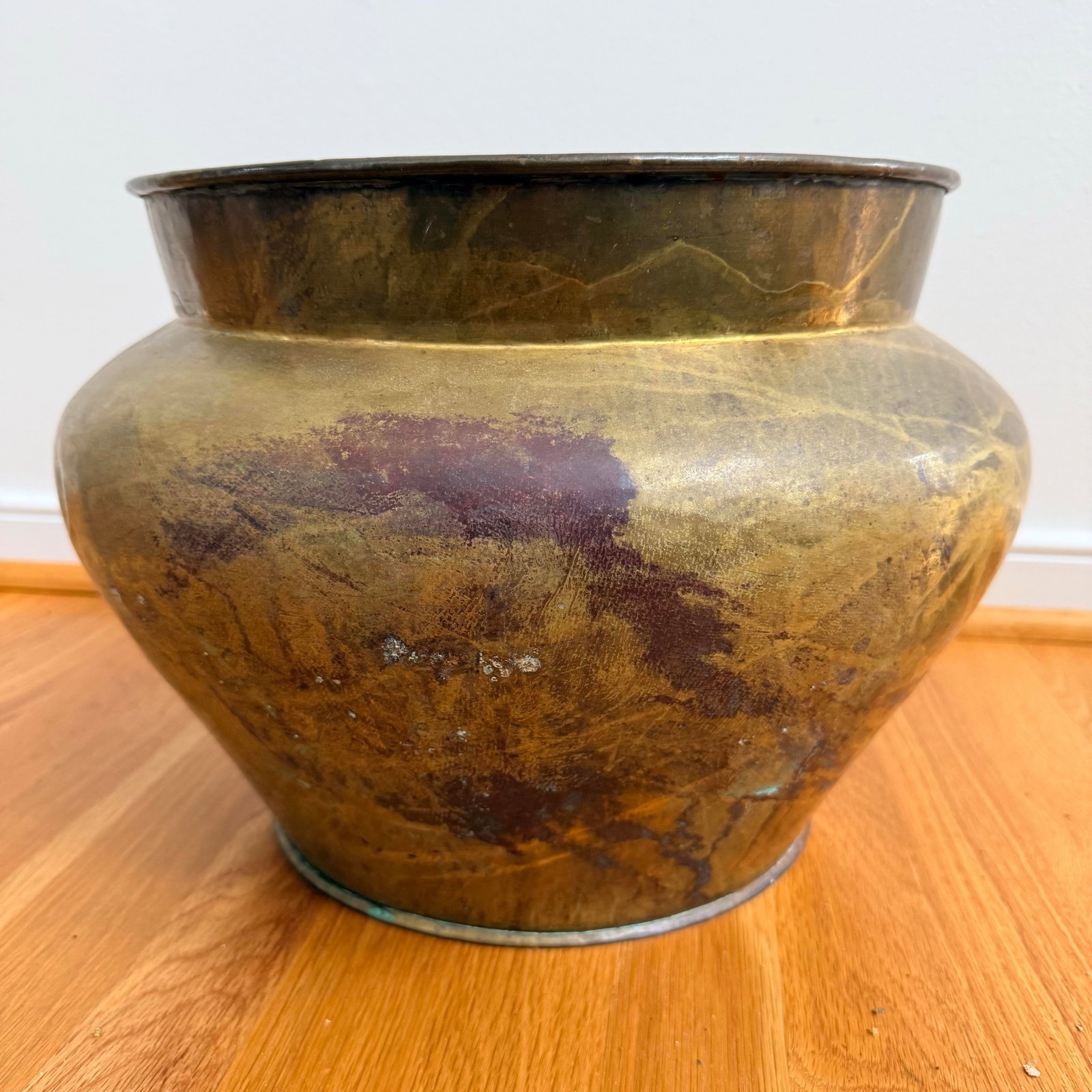 Antique Hand-Hammered Brass Vessel / Planter With Aged Patina - 8