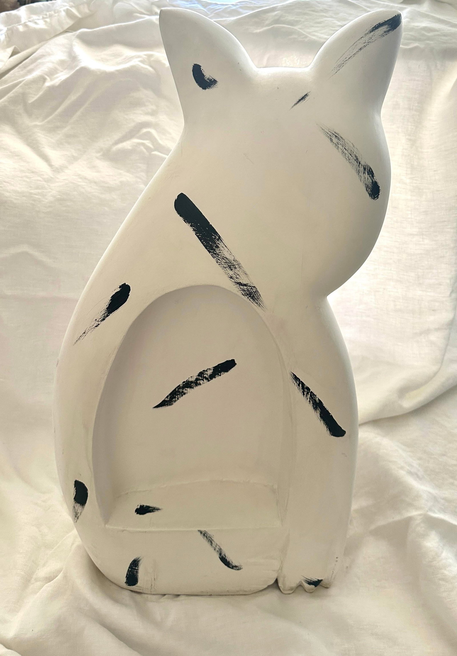 White & Black Carved Wood Cat by Laurel Burch - 6