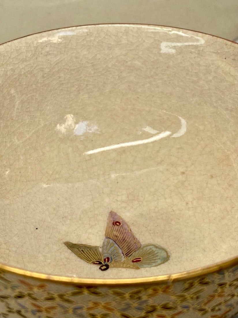 Antique Japanese Satsuma Butterfly Tea Cup, Saucer & Plate - Set of 3 - 11