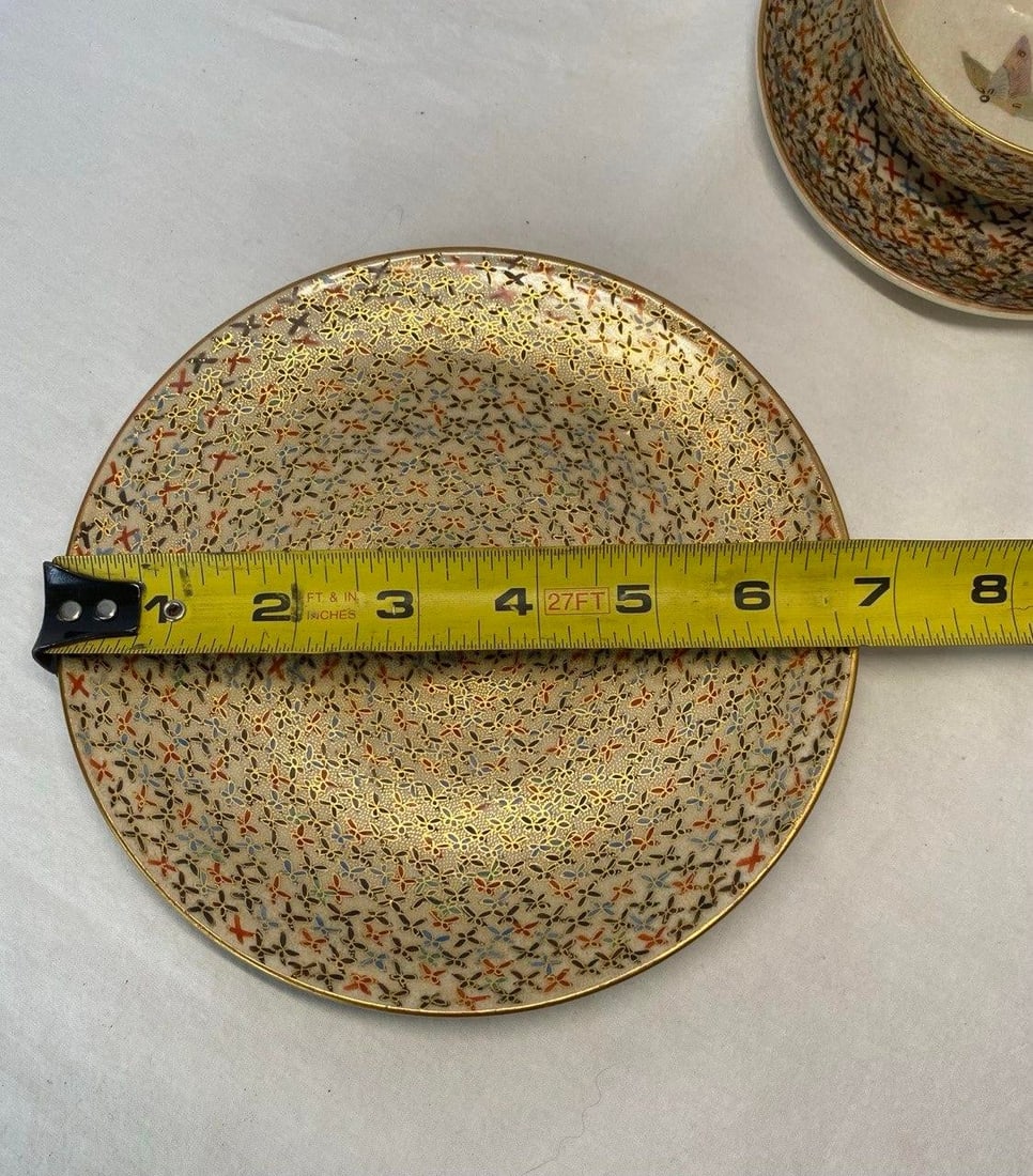 Antique Japanese Satsuma Butterfly Tea Cup, Saucer & Plate - Set of 3 - 16