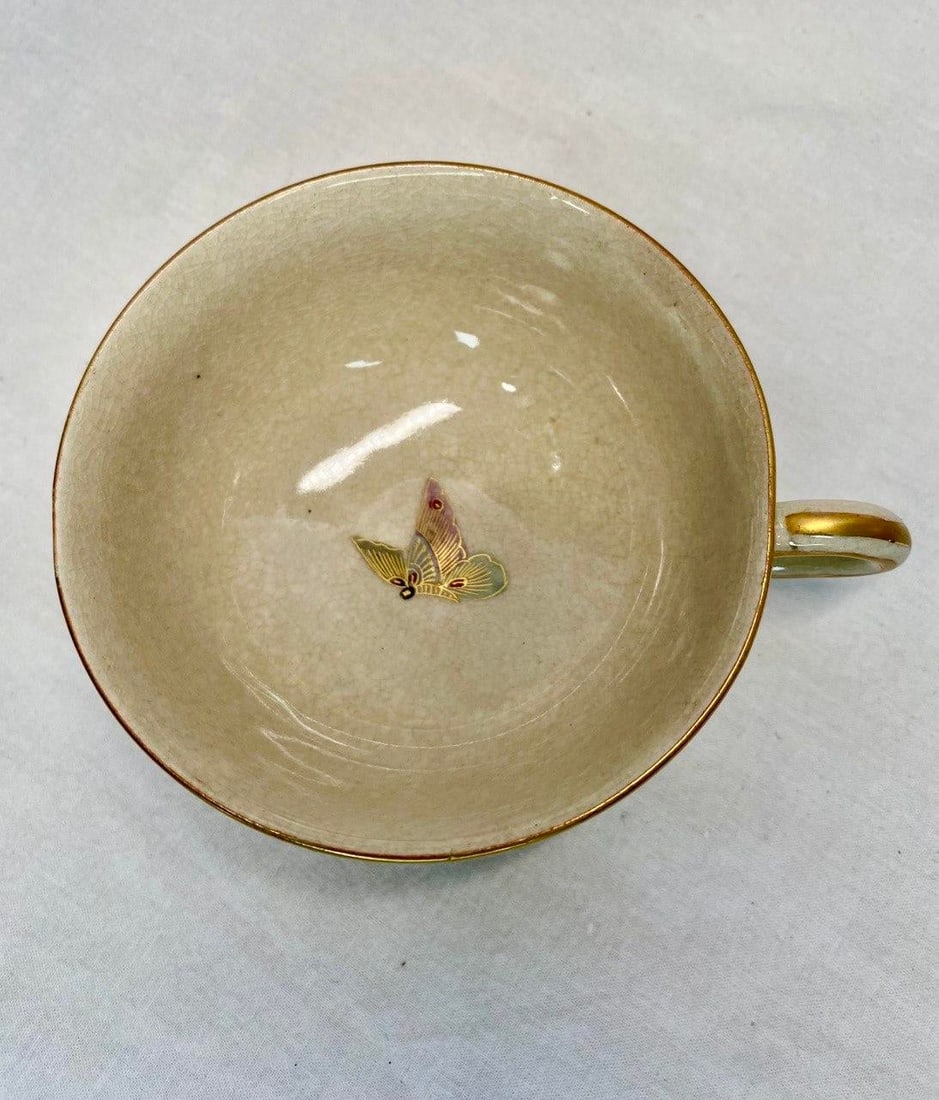 Antique Japanese Satsuma Butterfly Tea Cup, Saucer & Plate - Set of 3 - 6