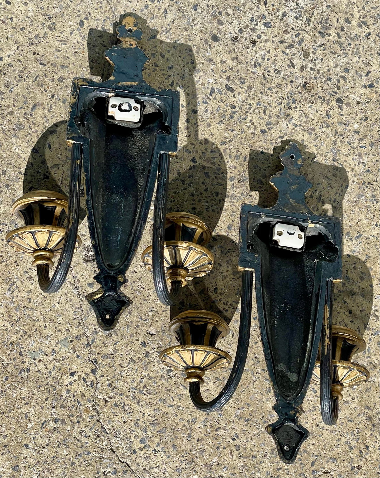 Mid 20th Century Neoclassical Style Greek Key & Urn Cast Metal Wall Candle Sconces Signed Empire - 14