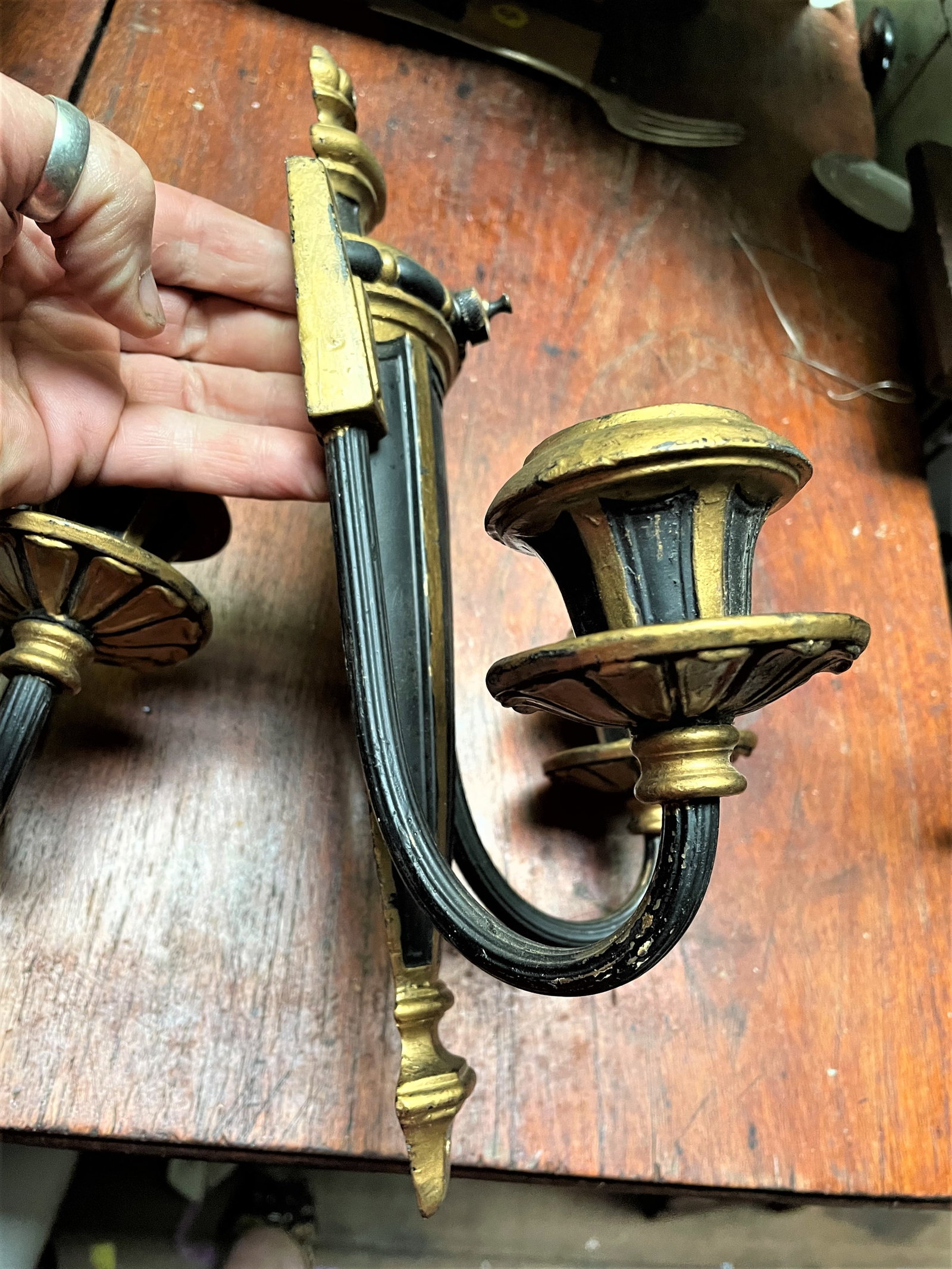 Mid 20th Century Neoclassical Style Greek Key & Urn Cast Metal Wall Candle Sconces Signed Empire - 5