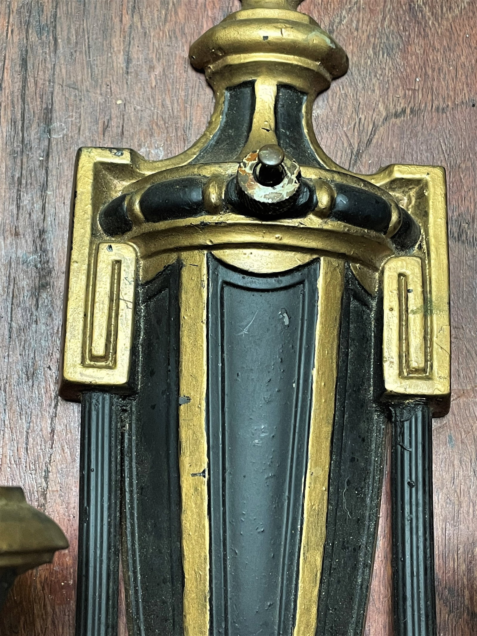 Mid 20th Century Neoclassical Style Greek Key & Urn Cast Metal Wall Candle Sconces Signed Empire - 8