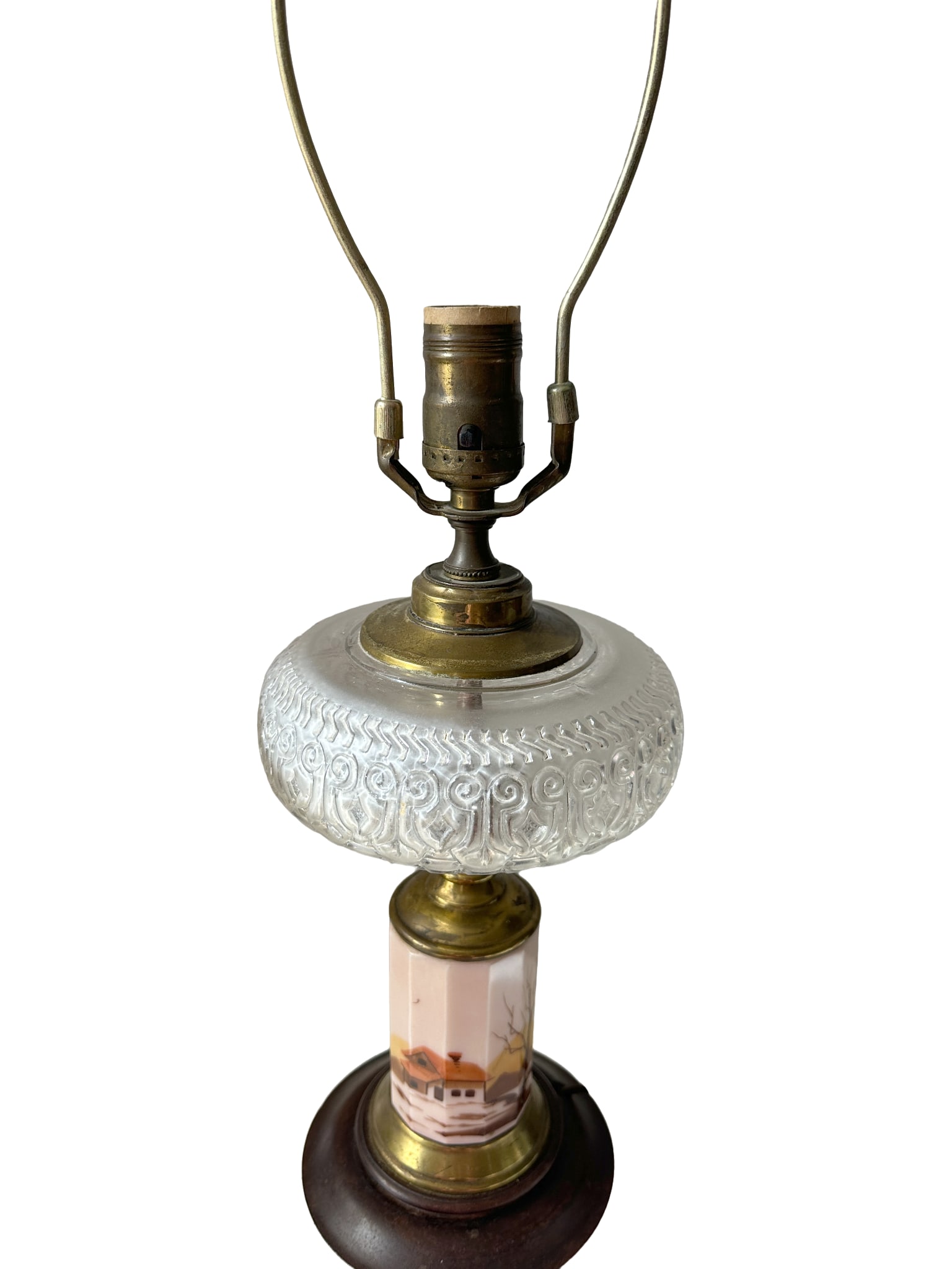 Antique Victorian Hand Painted Custard Glass Eapg Electrified Oil Lamp - 2