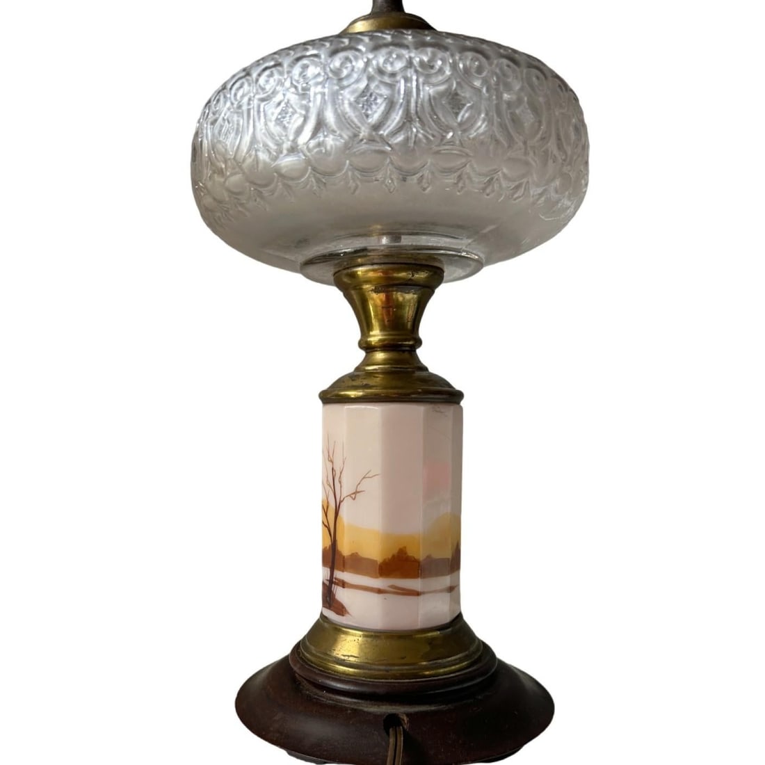 Antique Victorian Hand Painted Custard Glass Eapg Electrified Oil Lamp - 4