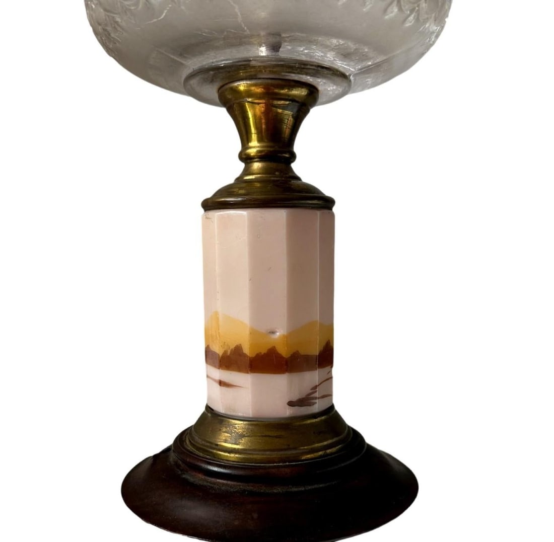 Antique Victorian Hand Painted Custard Glass Eapg Electrified Oil Lamp - 5