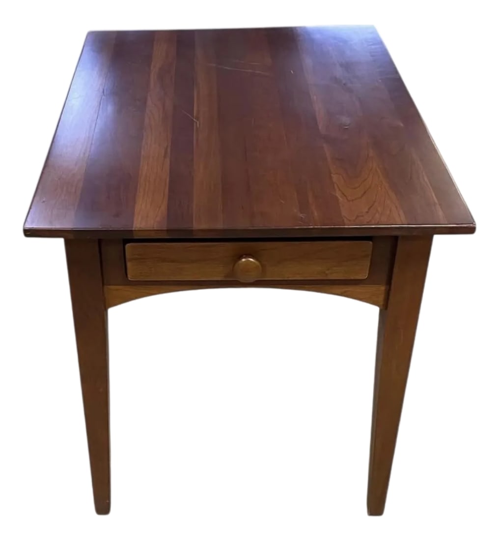 Vintage Ethan Allen Cherry Wood Rectangle Side Table - Handsome Accent With Drawer: A refined, versatile piece this Vintage Ethan Allen cherry wood side table pairs classic craftsmanship with everyday function. The rectangular form and rich cherry finish read as timeless, while the c