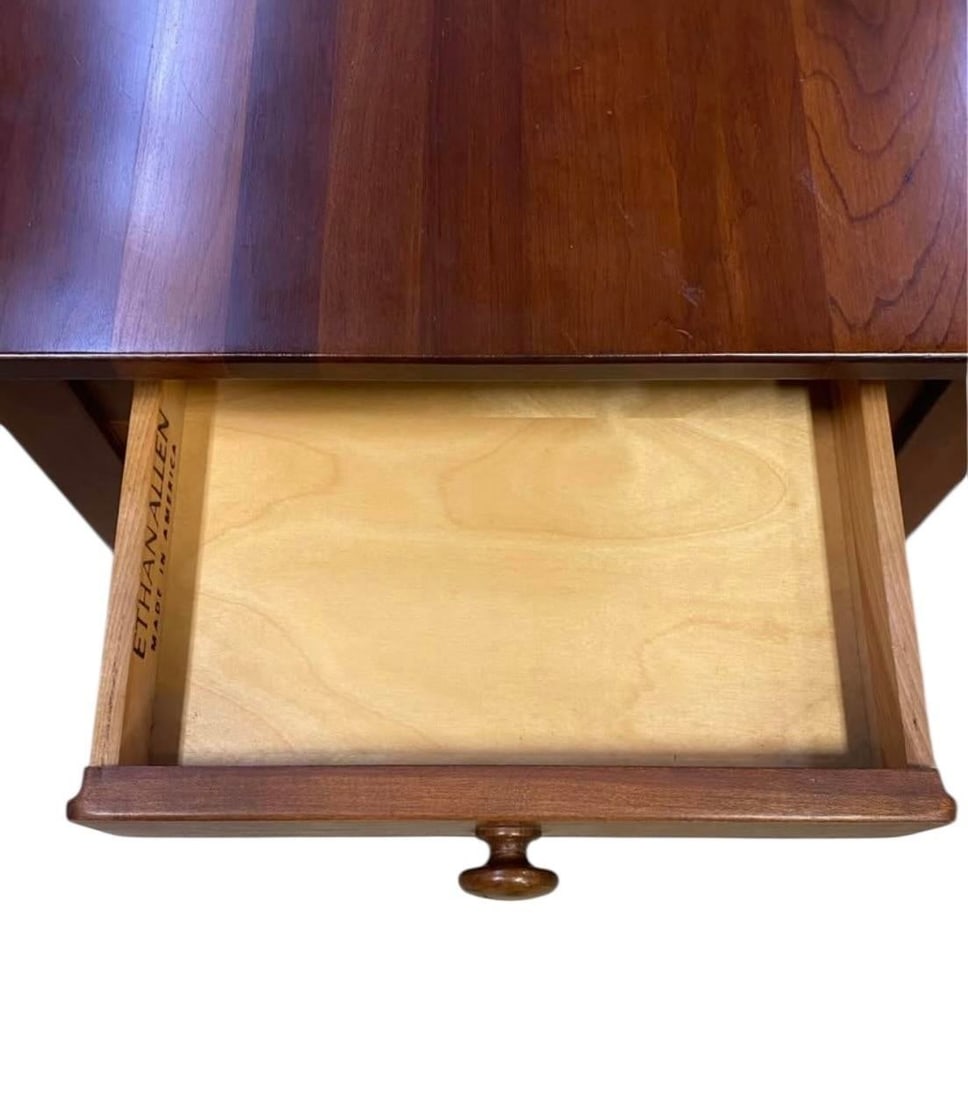 Vintage Ethan Allen Cherry Wood Rectangle Side Table - Handsome Accent With Drawer - 6