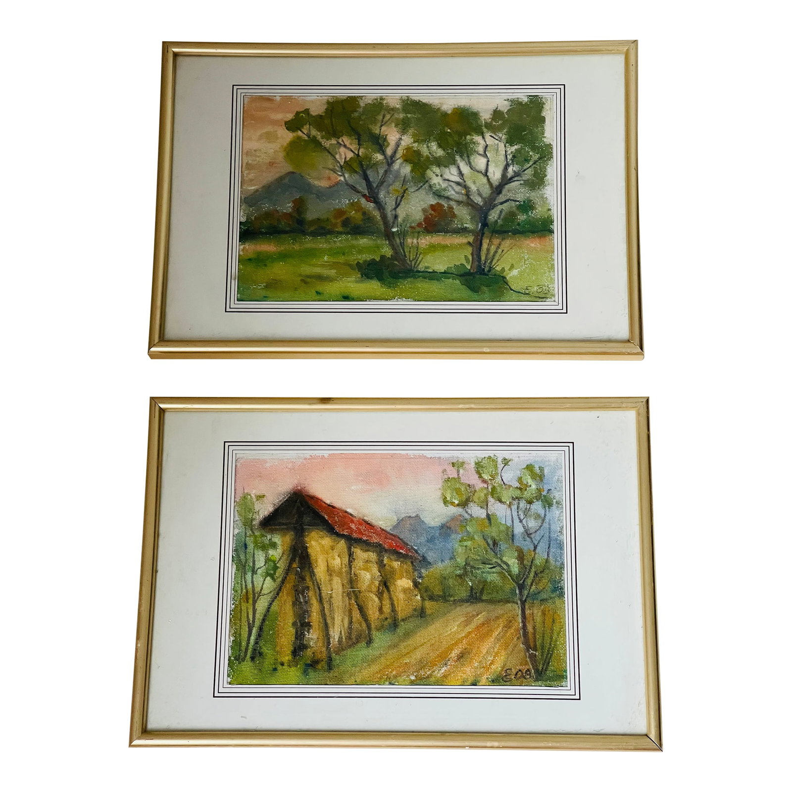 Pair Vintage Watercolours Landscape Austrian: Pair of vintage Austrian watercolor landscapes on laid canvas paper, signed and framed. Condition: Alterations: Original Condition Unaltered Imperfections: Some Imperfections Condition Notes: Good